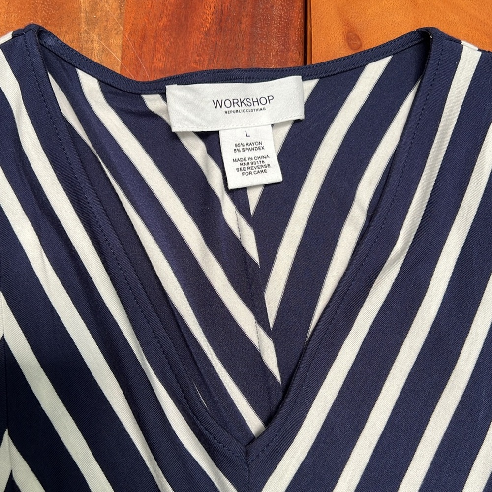 Navy Blue & White Chevron Design A-Line Dress by Workshop Sz L - Picture 6 of 6